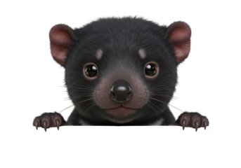 Isolated Adorable Tasmanian Devil Cub Peeking Over Edge