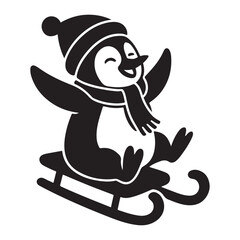 Cute Christmas Penguin Sledding Illustration | Winter Holiday Penguin Clipart for Kids and Crafts