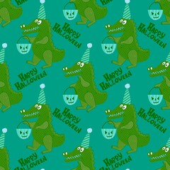 Fototapeta premium Halloween animals cartoon seamless crocodile monsters pattern for wrapping and kids clothes print and party accessories