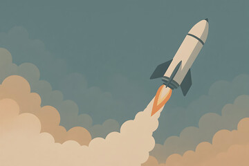 AI-generated flat vector illustration of a retro space rocket launch