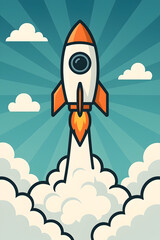 AI-generated flat vector illustration of a retro space rocket launch
