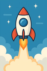 AI-generated flat vector illustration of a retro space rocket launch