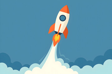 AI-generated flat vector illustration of a retro space rocket launch