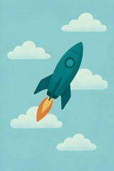 AI-generated flat vector illustration of a retro space rocket launch