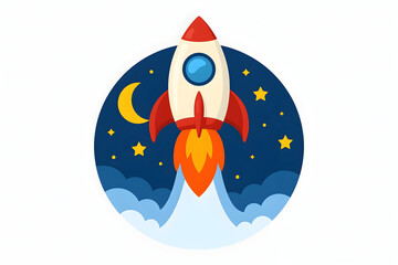 AI-generated flat vector illustration of a retro space rocket launch