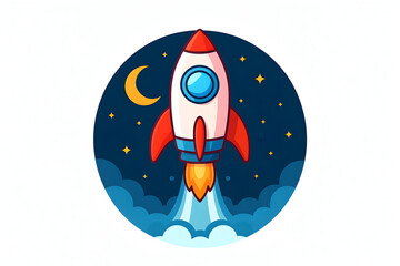 AI-generated flat vector illustration of a retro space rocket launch