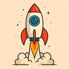 AI-generated flat vector illustration of a retro space rocket launch