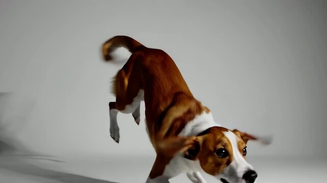 Energetic doggy play: fast action sequence of a jumping, running puppy