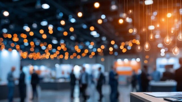 Generative AI  Abstract blurred defocused tradeshow event exhibition business convention show job fair technology expo Organization company trade fair event Marketing advertisement concept