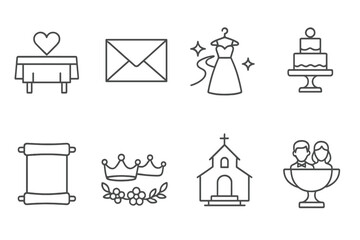 Wedding planning icon set. celebration, event icons in line collection