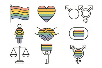 Lgbtq, pride outline icon set. diversity, inclusion, equality symbols in outline style