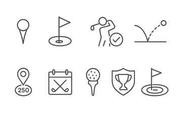 Golf, sports linear icon set. equipment, tournament, course icons line collection