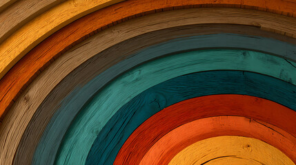 Different colored wooden planks are arranged in an arc shape. wooden arc. Illustration