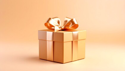 Obraz premium A single, golden gift box on a peach-colored background