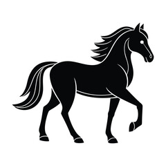 Obraz premium Silhouette of Galloping Horse with Flowing Mane – Full Black Vector Illustration