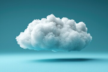 A fluffy, white cumulus cloud floats against a teal backdrop, casting a subtle shadow on the smooth surface below.  The scene is minimalist and digitally rendered