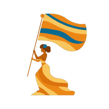flat-vector icon of Venus symbol with protest banner flag, isolated on white background