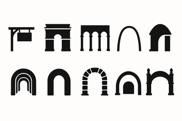 Architecture, monuments silhouette icon set. building, structure silhouette collection