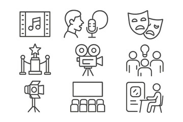 Entertainment and music line icon set. cinema, film, theater, performance collection