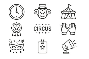 Fototapeta premium Circus entertainment outline icon set. fun, carnival, festival icons collection