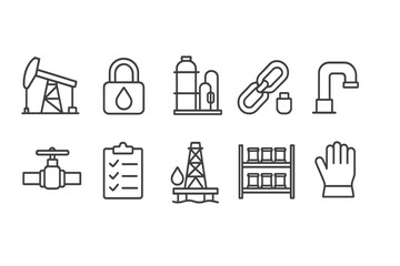 Oil and gas industry line icon set. energy, production, safety icons