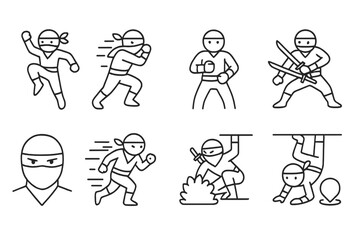 Naklejka premium Ninja, adventure outline icon set. martial arts, stealth, action icons outlined collection