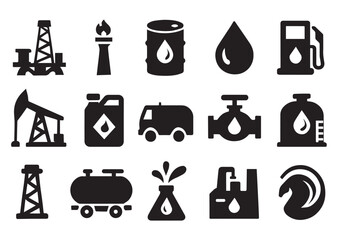 Black and White Silhouette Icons for Oil & Gas Industry"