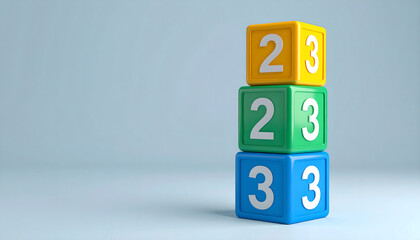 Colorful Number Blocks Stacked, Education and Learning Concept, Isolated, Studio Shot