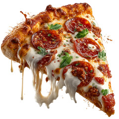 Delicious pepperoni pizza slice with melted cheese food photography  isolated on transparent background
