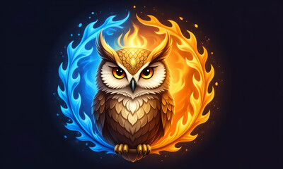 Majestic Owl with Fiery Aura, Illustration with Digital Painting Techniques