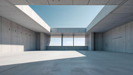 Obraz premium Minimalist Concrete Architecture with Open Sky View and Strong Linear Shadows