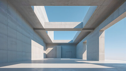 Obraz premium Minimalist Concrete Architecture with Open Sky View and Strong Linear Shadows