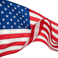 Waving american flag with stars and stripes fabric isolated on transparent background