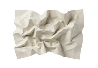A crumpled piece of off white paper with deep folds and shadows isolated on transparent background