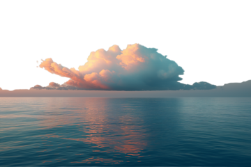 Epic clouds rise above glowing sea,. Isolated on transparent background, png