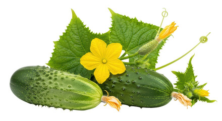 Isolated Two Cucumbers with Blossom