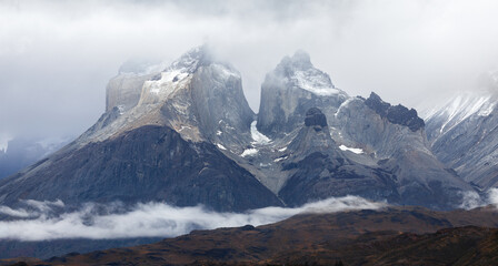 Mountain peaks in clouds
