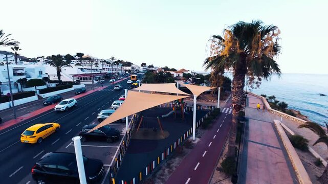 Mojacar Promenade Drone View - Coastal Life in Andalusia