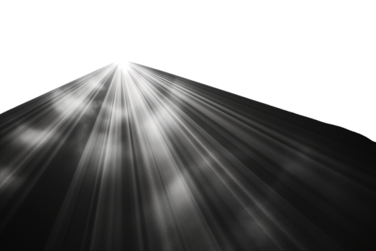 Dramatic light rays beaming from the top of a black surface into white space. Ideal. . Isolated on transparent background, png