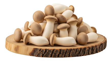 Isolated King Oyster Mushrooms on a Wooden Board