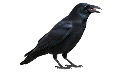 Isolated crow standing on white background