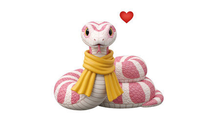 Isolated Cartoon Snake with Scarf and Heart