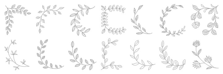 Botanical Corner & Border Collection: A delicate set of leaf corner and border element, hand-drawn style.