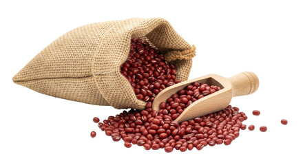 Isolated Red Beans in Burlap Sack with Scoop