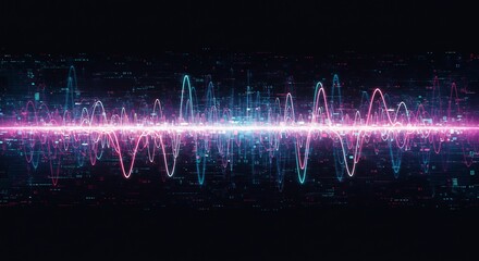 Digital Waveform Symphony: Abstract Data Visualization with Neon Accents and Glitch Effects