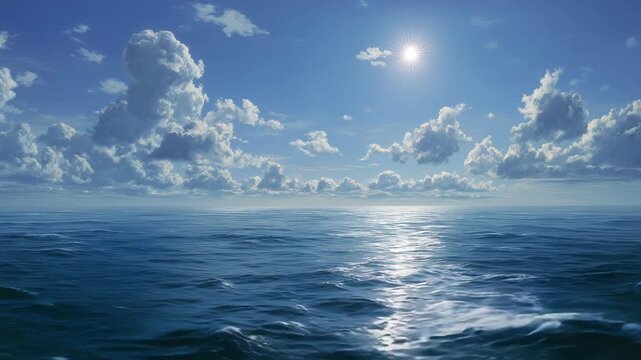 太平洋の真昼の水平線と入道雲