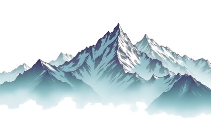 Fototapeta premium Serene Misty Mountain Range: Stylized Digital Painting, Cool Color Palette, Tranquil Atmosphere.
