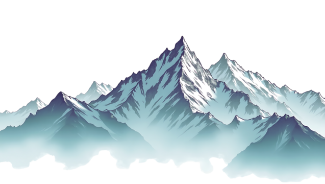 Serene Misty Mountain Range:  Stylized Digital Painting, Cool Color Palette, Tranquil Atmosphere.