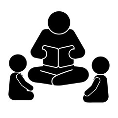 子どもたちに本を読み聞かせる大人のピクトグラム