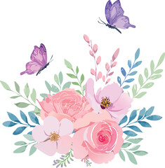 Soft floral illustrations with butterflies in pastel pink tones. Perfect for baby girl rooms, nursery prints and gentle textile patterns.